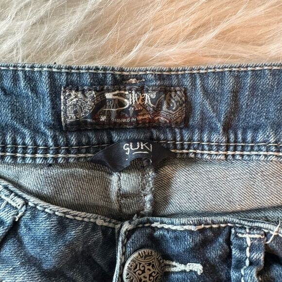 Silver Jeans‎ Womens 30 Blue Suki Bootcut Dark Wash Low Rise Denim Embroidered - Picture 5 of 11